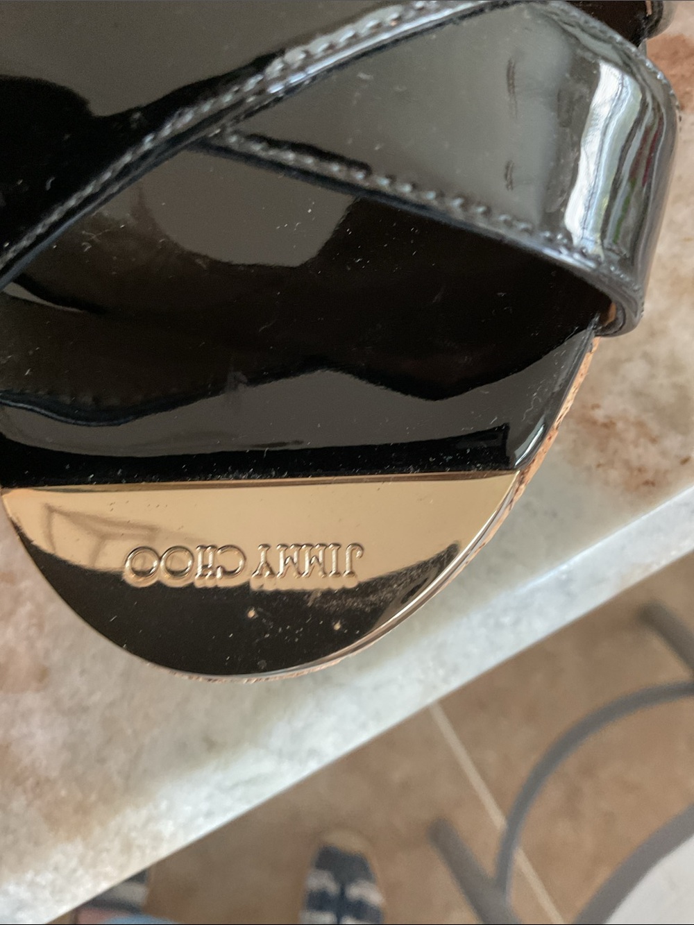 JIMMY CHOO PAtent Prima cork wedge sandals, black, size 38.5 - Picture 3 of 8